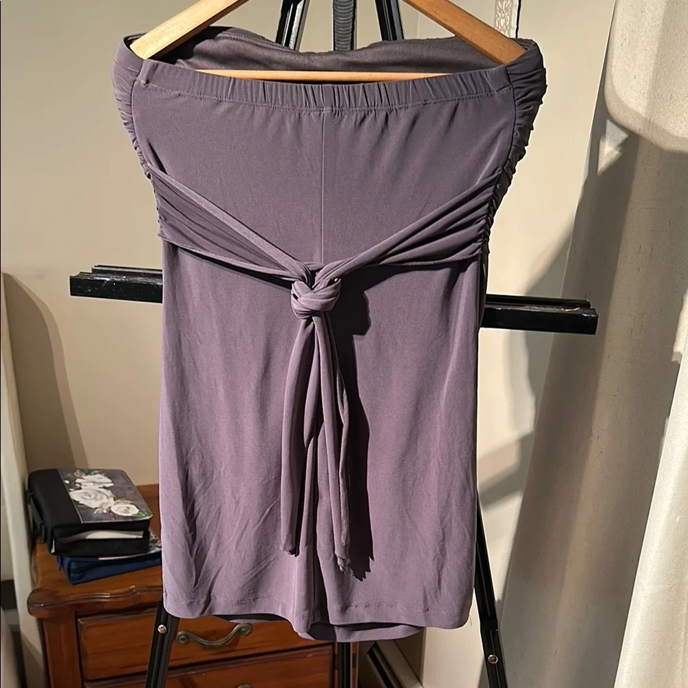 Gray Ruched Sweetheart Babydoll strapless Dress & pockets - Picture 2 of 3